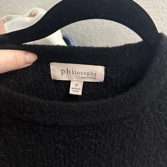 Philosophy Crew Neck Tie Waist Rib Knit Sweater Black Size Small - Picture 2 of 6